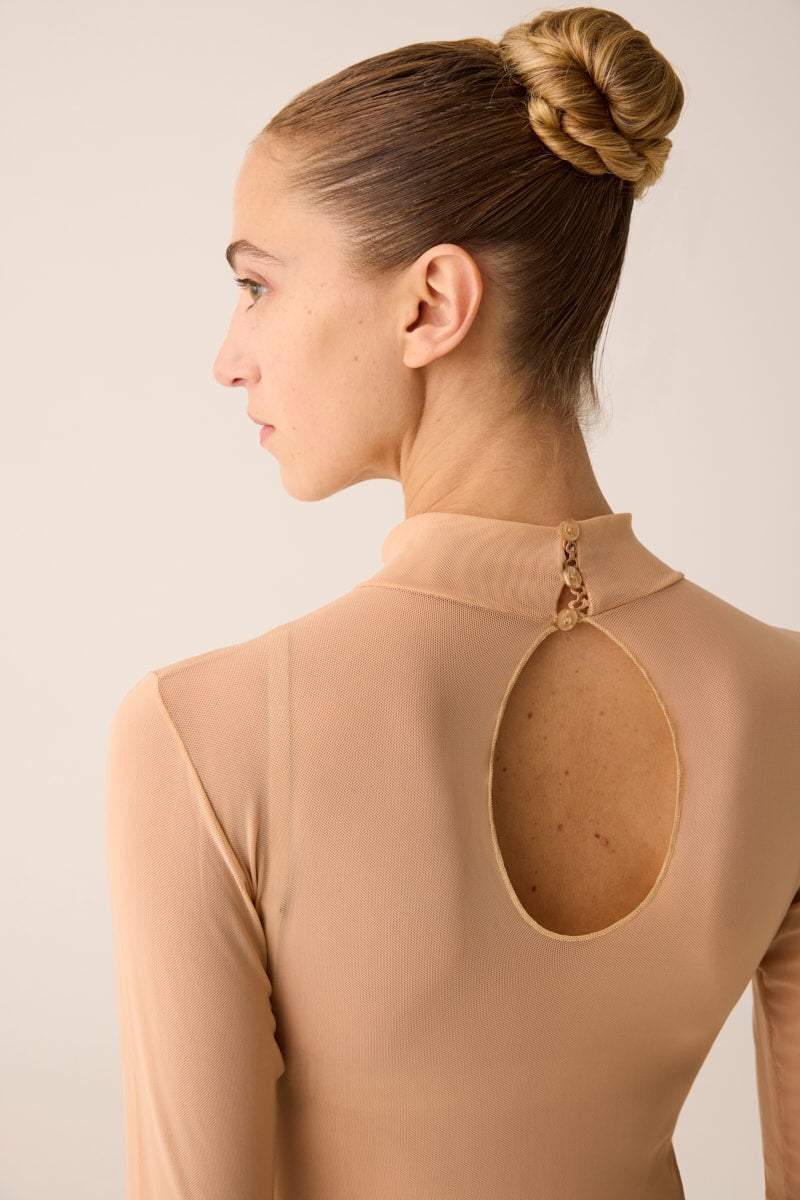 114 - STRETCH TULLE BODYSUIT WITH TURTLENECK