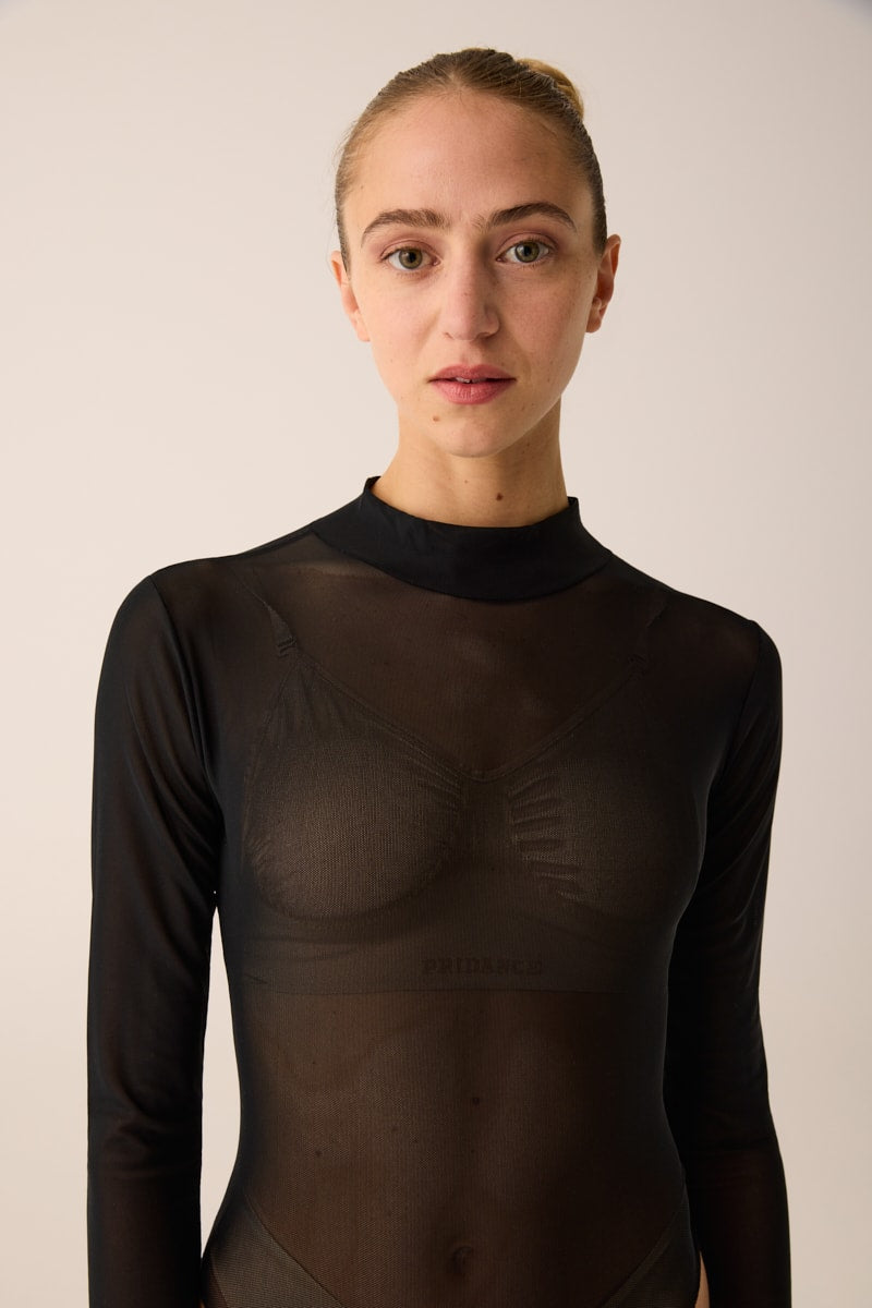 114 - STRETCH TULLE BODYSUIT WITH TURTLENECK
