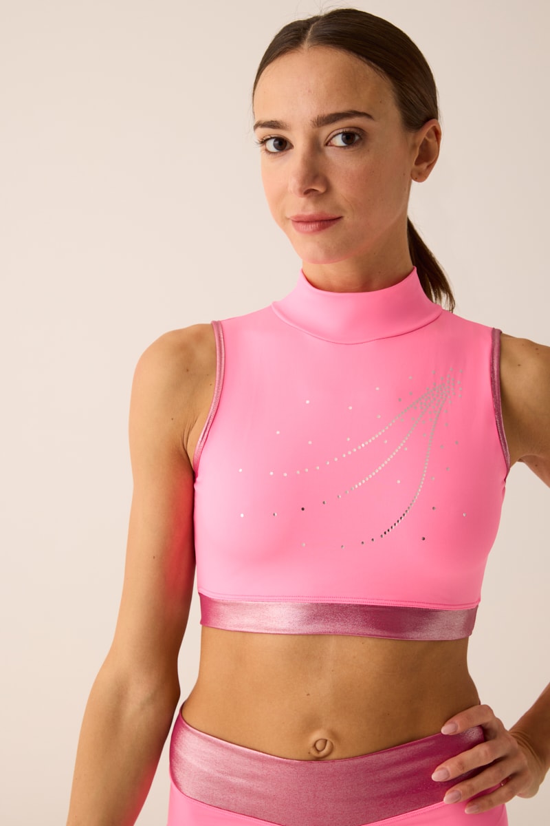 312 - TOP CORTO CON COLLO ALTO E DETTAGLI LUCENTI