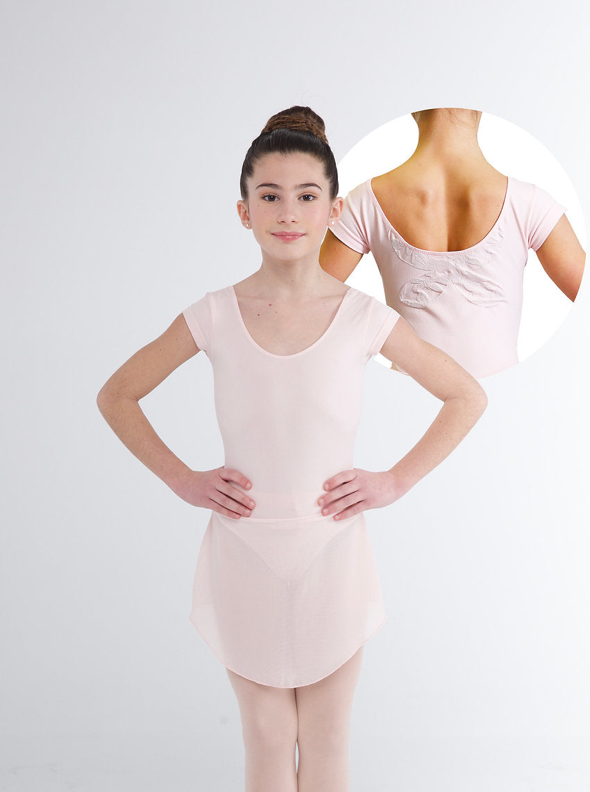 244 - BODY BIMBA SEAMLESS MANICA CORTA, DISEGNO FARFALLA E GONNELLINO