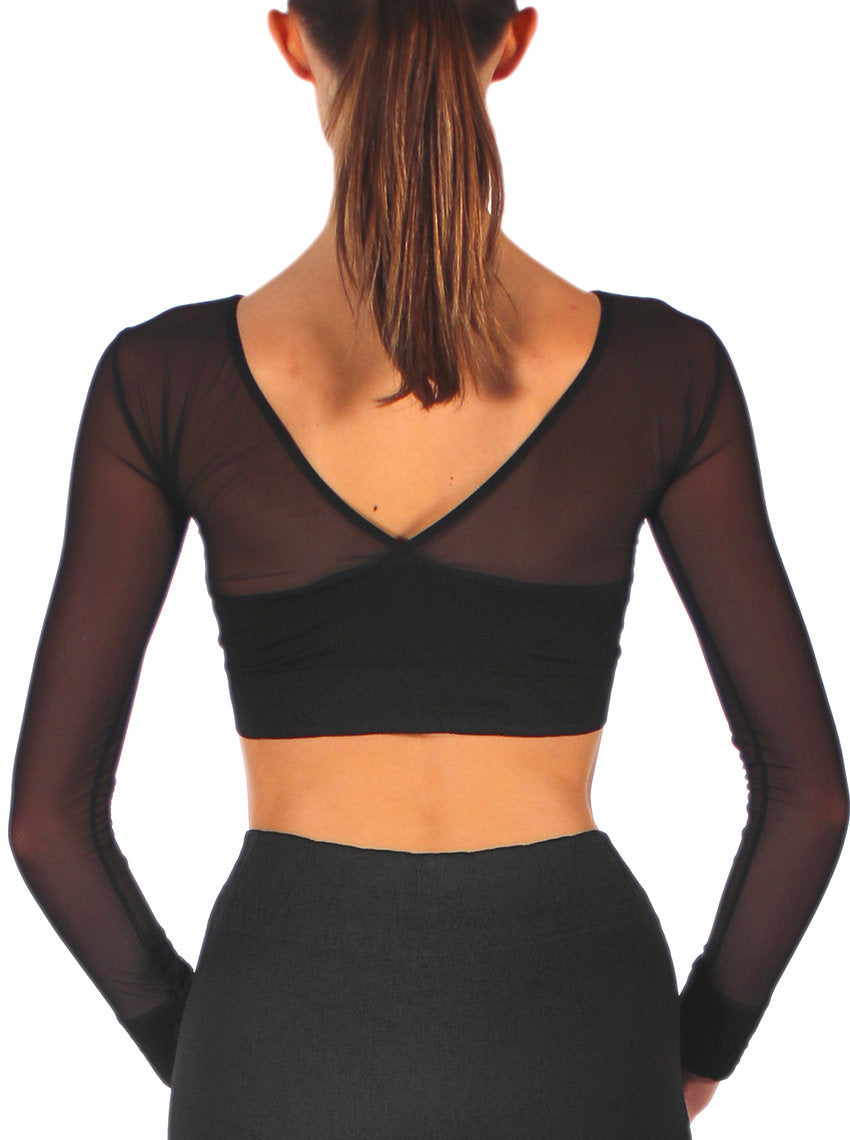 237 - CROP TOP SEAMLESS A RILIEVO CON MANICA IN TULLE