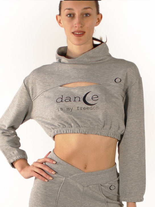 265 - FELPA TOP CROP CUT OUT CON ELASTICO IN VITA