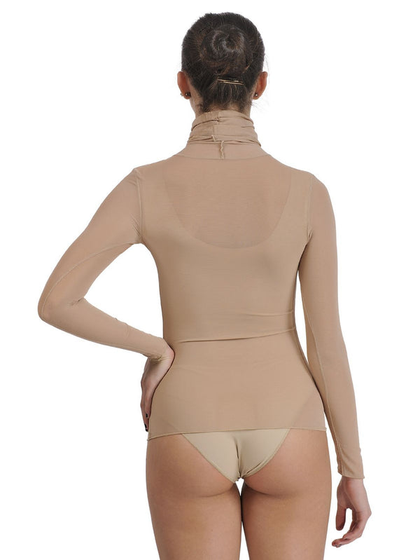 113 - MAGLIA DAL COLLO ALTO IN TULLE ELASTICIZZATO