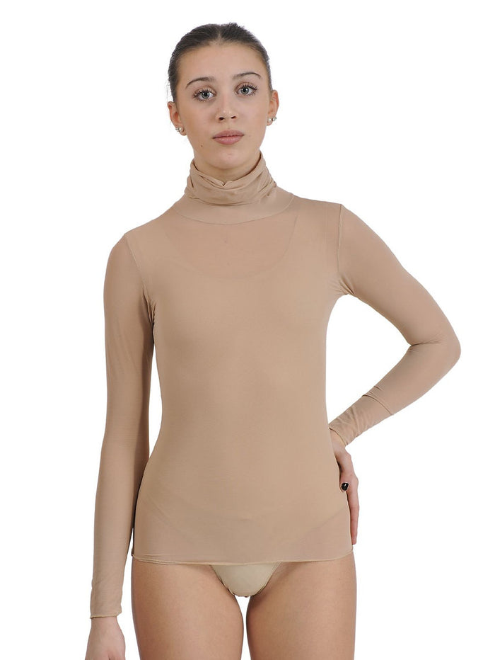113 - HIGH NECK SWEATER IN STRETCH TULLE