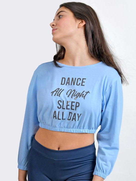 146 - MAGLIETTA IN JERSEY IN COTONE CON TAGLIO CROP, MANICA LUNGA E DETTAGLIO STAMPA