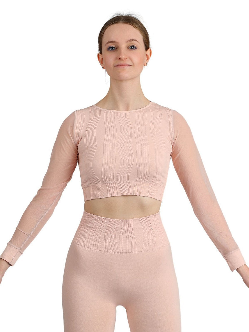 180 - T-SHIRT SEAMLESS CON MANICHE IN TULLE