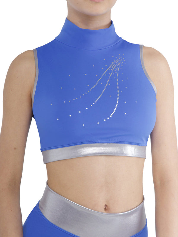 312 - CROPPED TOP WITH HIGH NECK AND SHINY DETAILS