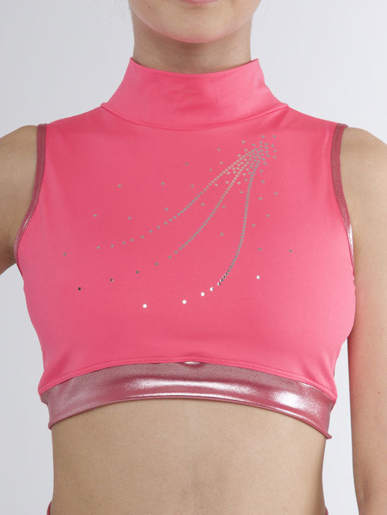 312 - CROPPED TOP WITH HIGH NECK AND SHINY DETAILS