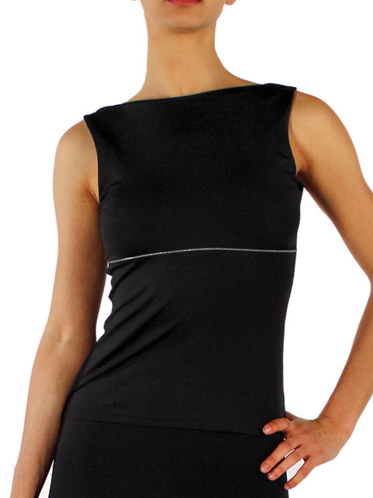 275 - TOP IN STRETCH FABRIC WITH DOUBLE USE ON THE FRONT AND BACK WITH A POINT OF LIGHT