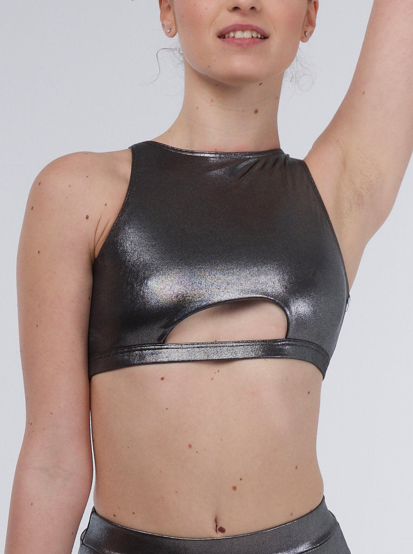 255 - CROP TOP OUT IN LAMINATED FABRIC