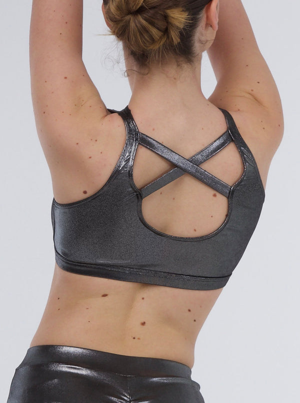 255 - CROP TOP OUT IN LAMINATED FABRIC